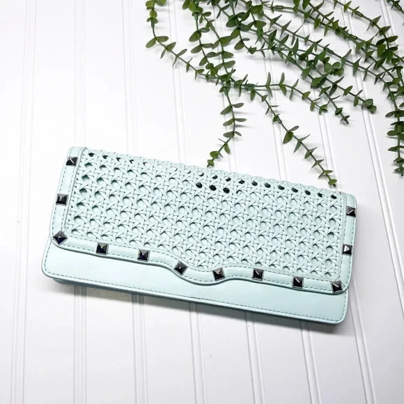 Rebecca Minkoff Mint Green Wicker Style Woven Leather Clutch - Picture 1 of 7